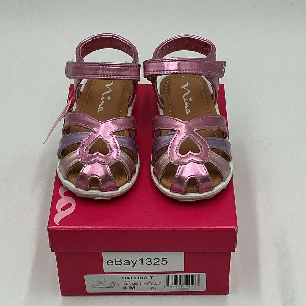 Nina Dallina-T Sandals Girls US 8 M Pink Metallic Toe Caged Ankle Strap Ebay1325